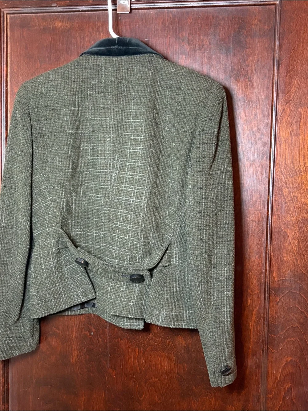 Vintage Christian Dior Women’s Jacket Green Tweed Wool Blend Blazer 80s 90s